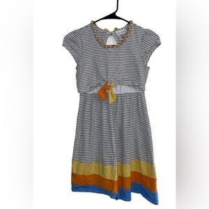 🦄3/$20🦄 Jona Mitchelle Grey and White Stripped Dress w/Colored accents Size 10.